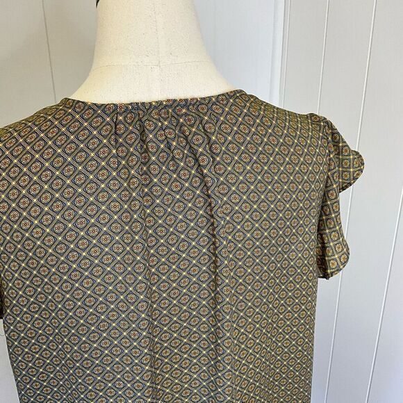 Carolina Belle Montreal Women’s Medium Yellow Blue Short Sleeve Blouse Top - Picture 7 of 13